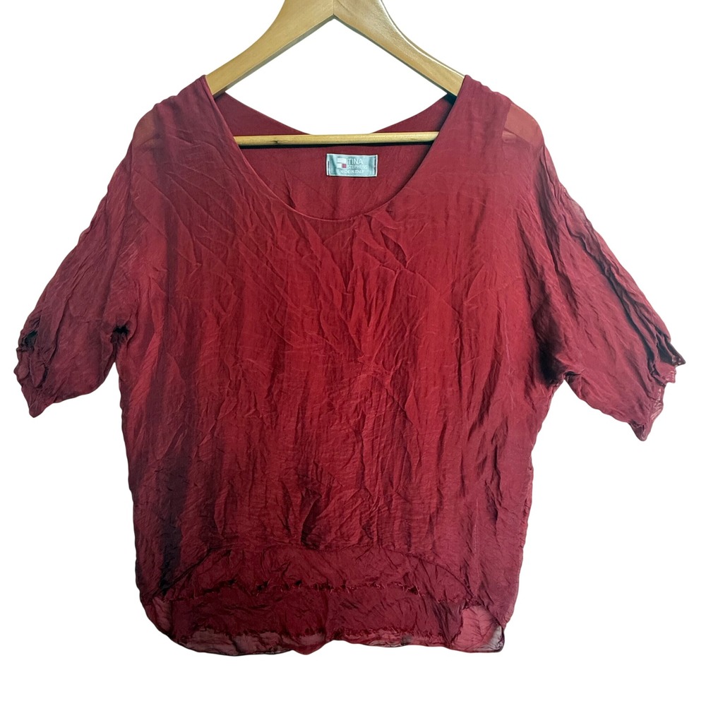 Tina Stephens Italy One Size 100% Silk Blouse Burgundy Layered Boho Top